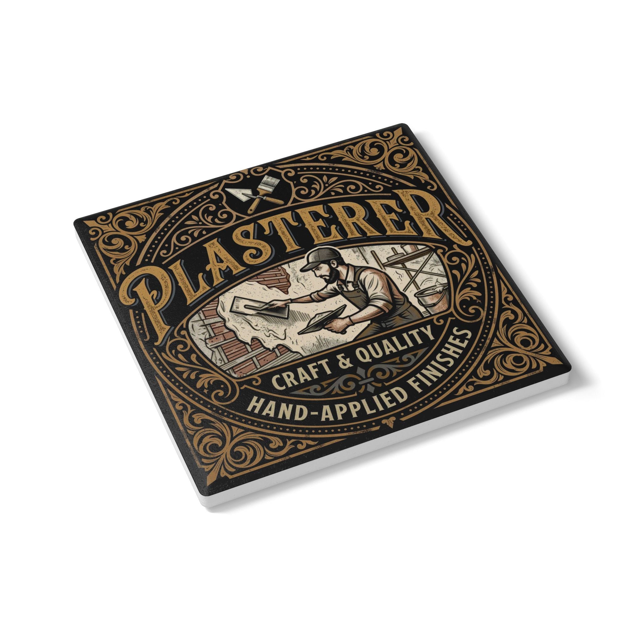 Plasterer Ceramic Coaster — Vintage Tradesman Logo, 'Craft & Quality'- DCA0238