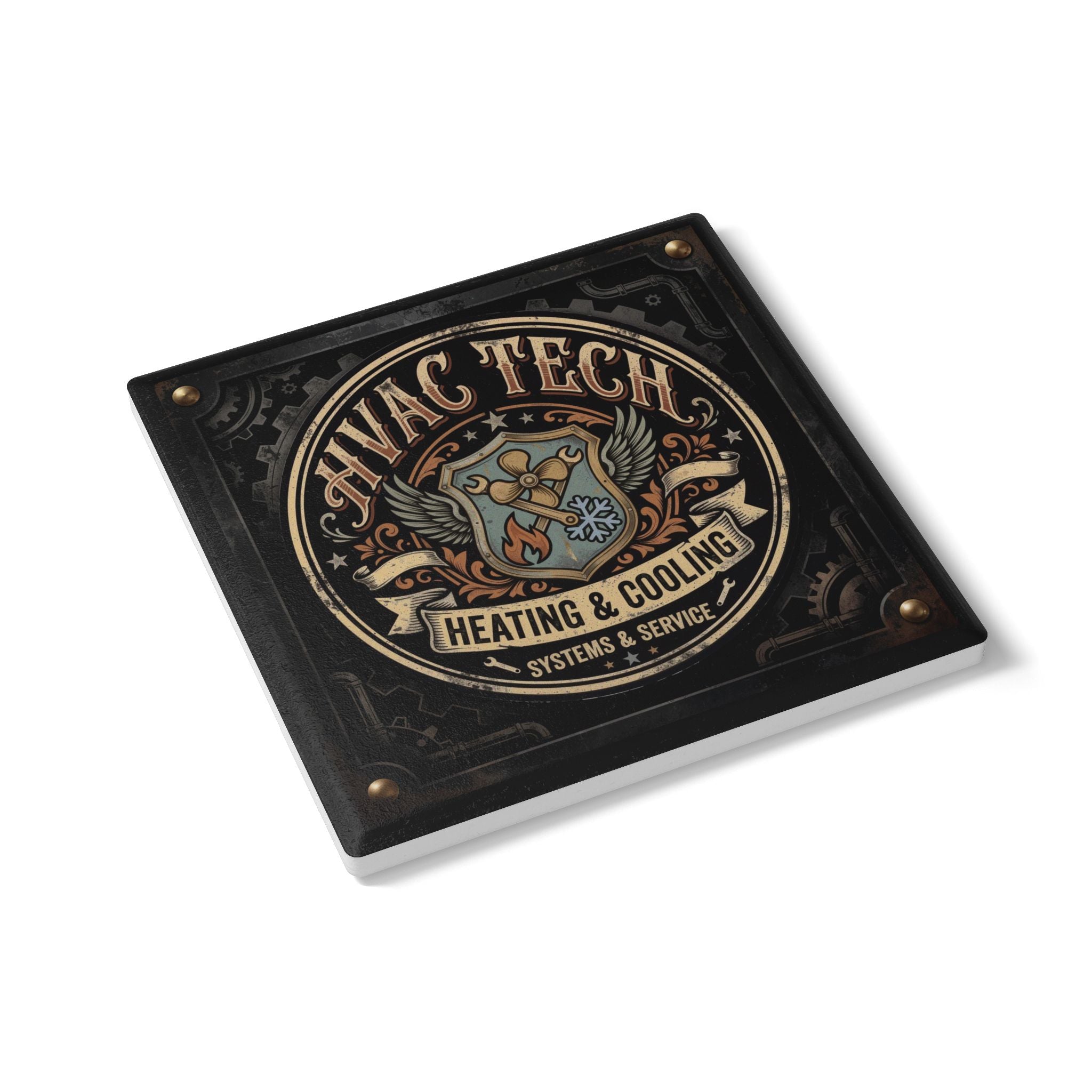 HVAC Tech Ceramic Coaster — Heating & Cooling Systems Crest - DCA0231