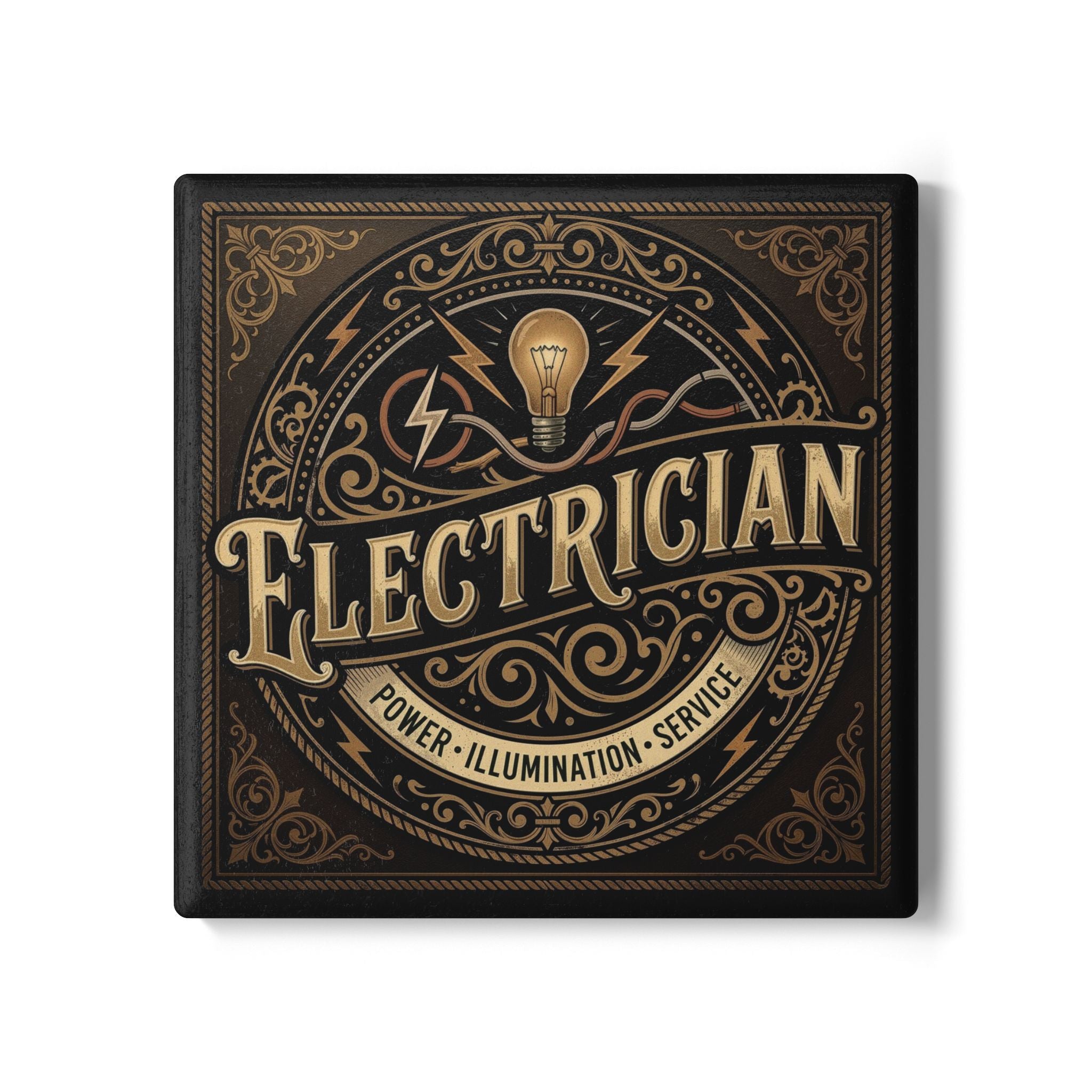 Electrician Ceramic Coaster — Vintage Power & Illumination Design - DCA0230