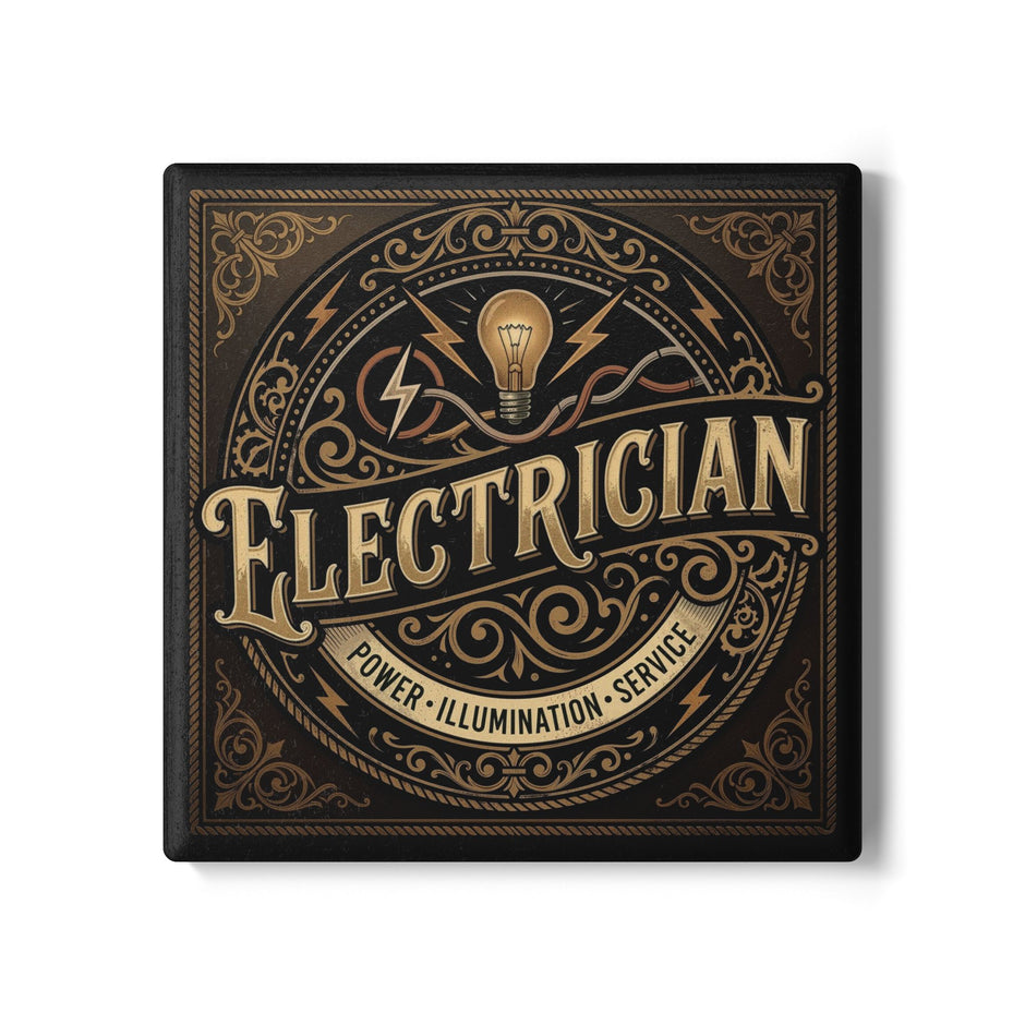 Electrician Ceramic Coaster — Vintage Power & Illumination Design - DCA0230