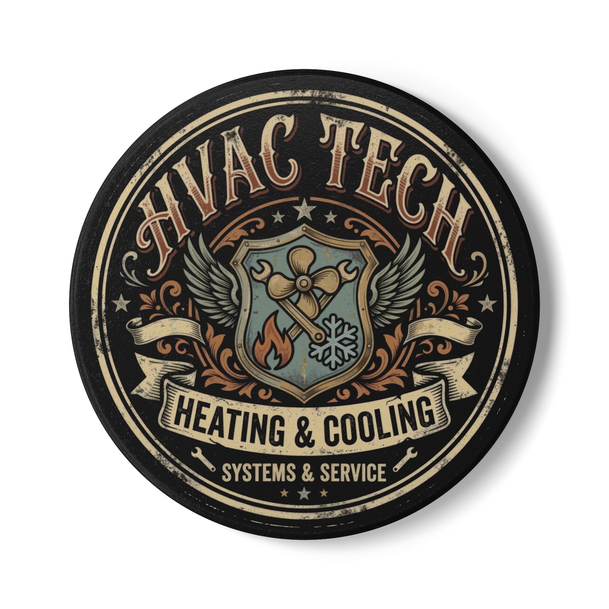 HVAC Tech Ceramic Coaster — Heating & Cooling Systems Crest - DCA0231