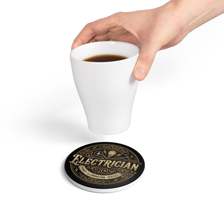 Electrician Ceramic Coaster — Vintage Power & Illumination Design - DCA0230