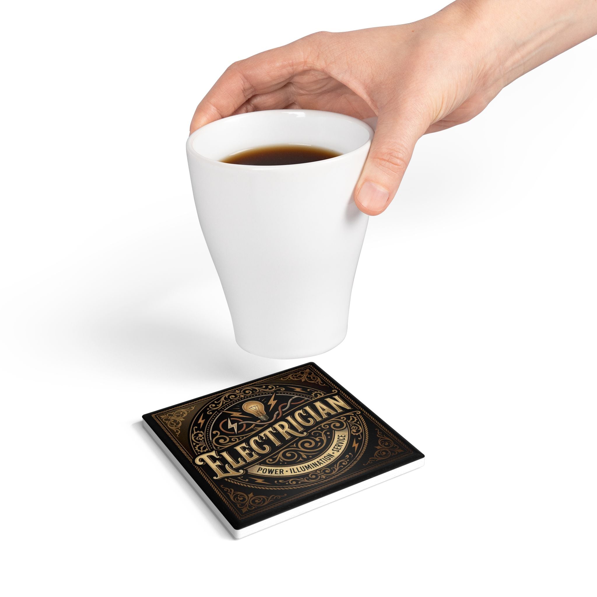 Electrician Ceramic Coaster — Vintage Power & Illumination Design - DCA0230
