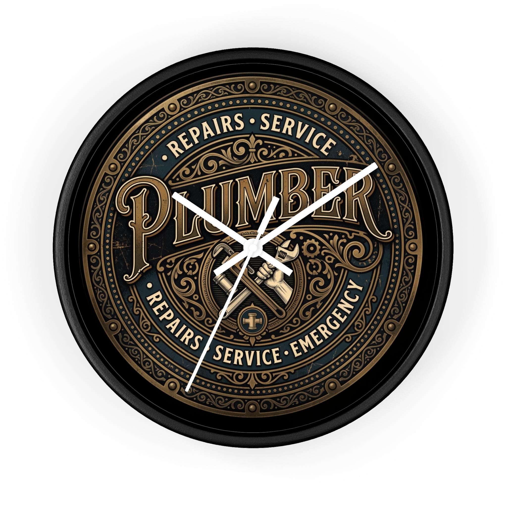 Plumber Vintage Emblem Wall Clock — Repairs • Service • Emergency - DCA0398