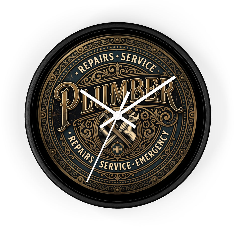 Plumber Vintage Emblem Wall Clock — Repairs • Service • Emergency - DCA0398