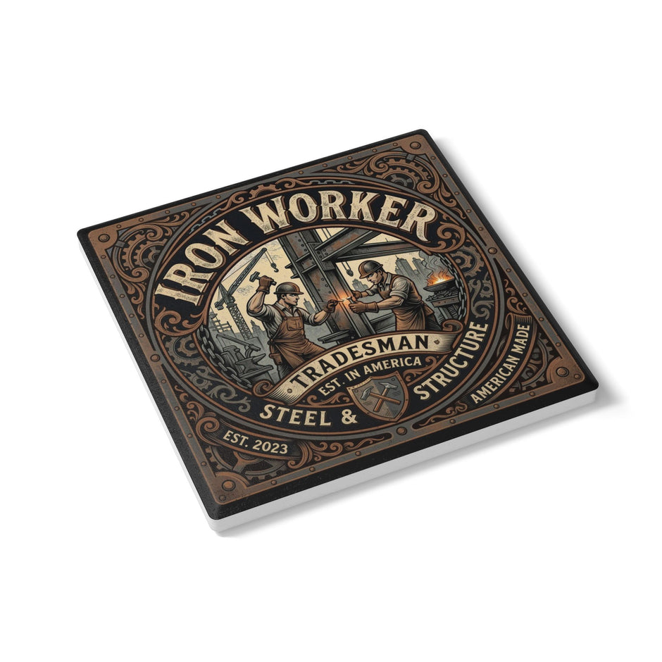 Iron Worker Tradesman Ceramic Coaster — Steel & Structure Vintage Industrial Drink Coaster - DCA0260