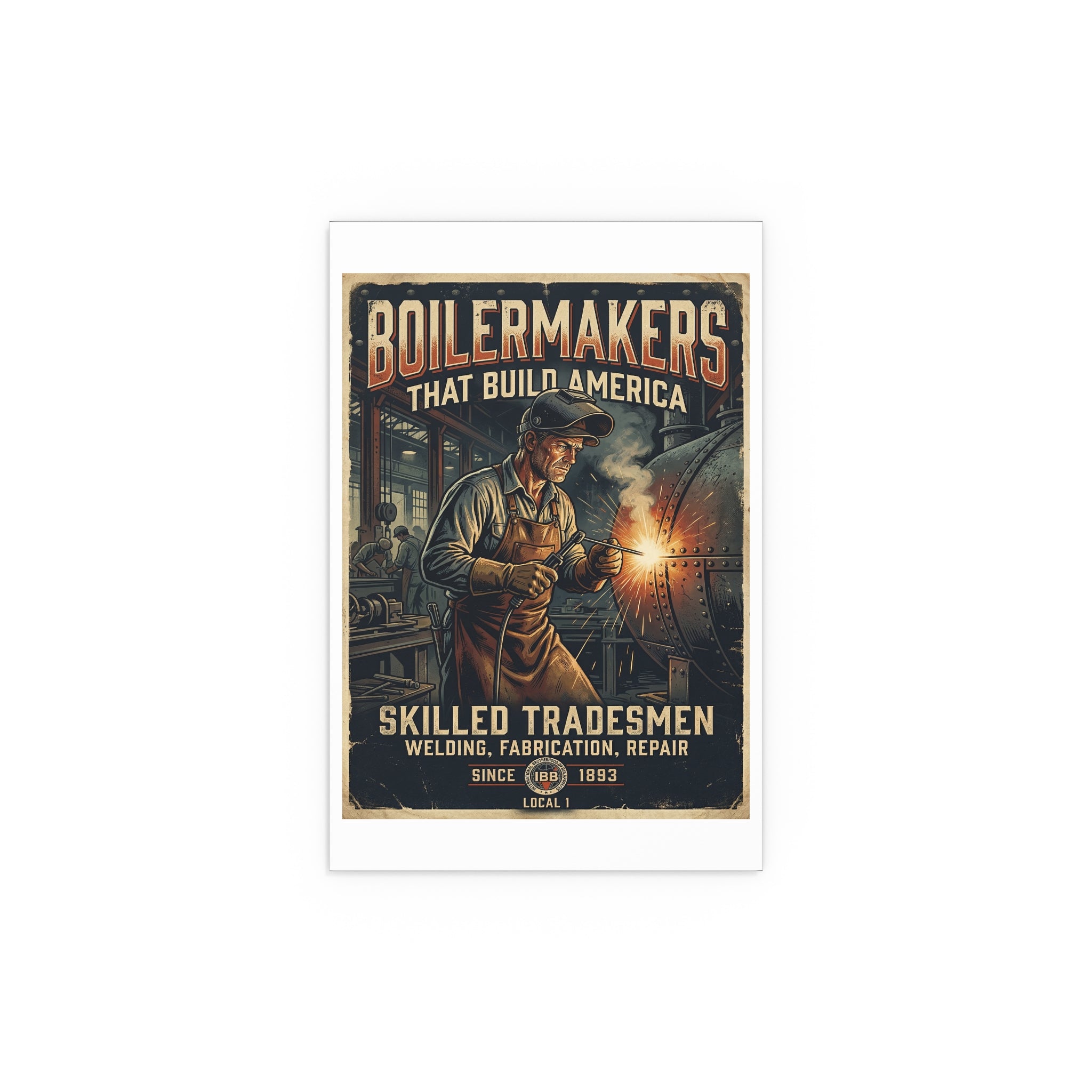 Boilermakers That Build America Silk Poster – Skilled Tradesmen Welding Vintage Wall Art