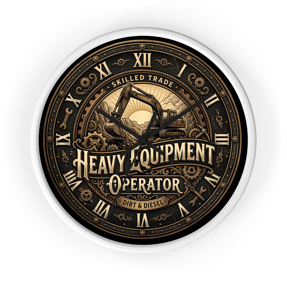 Heavy Equipment Operator Wall Clock — Vintage Excavator Garage & Workshop Decor - DCA0386