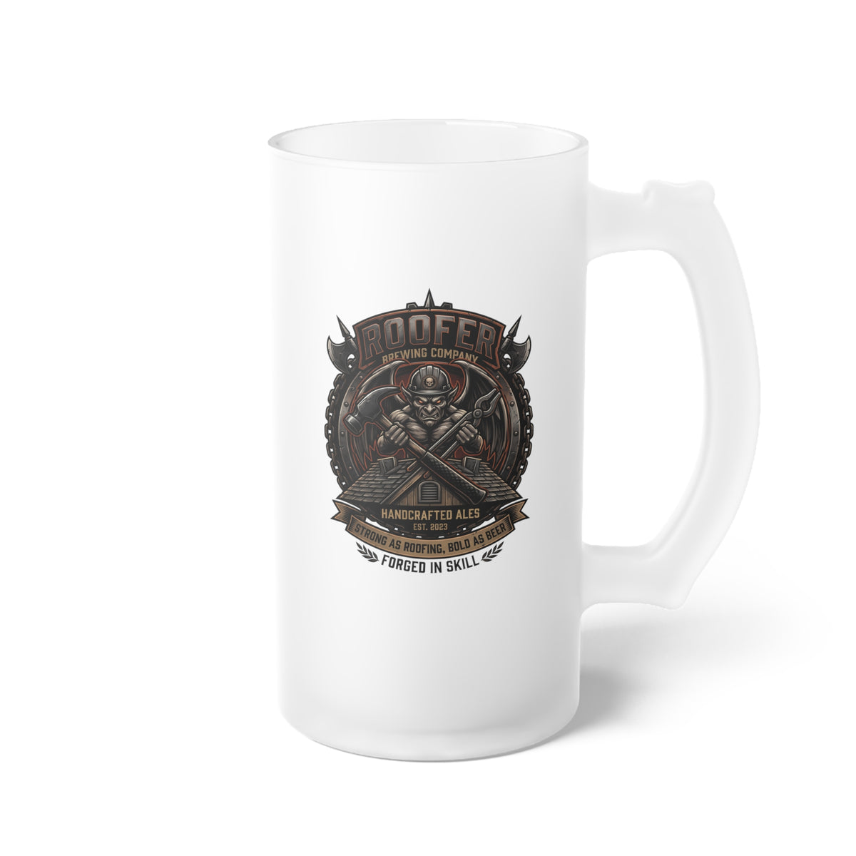 Roofer Frosted Glass Beer Mug – 16 oz Gift for Roofing Professionals - DCA0521