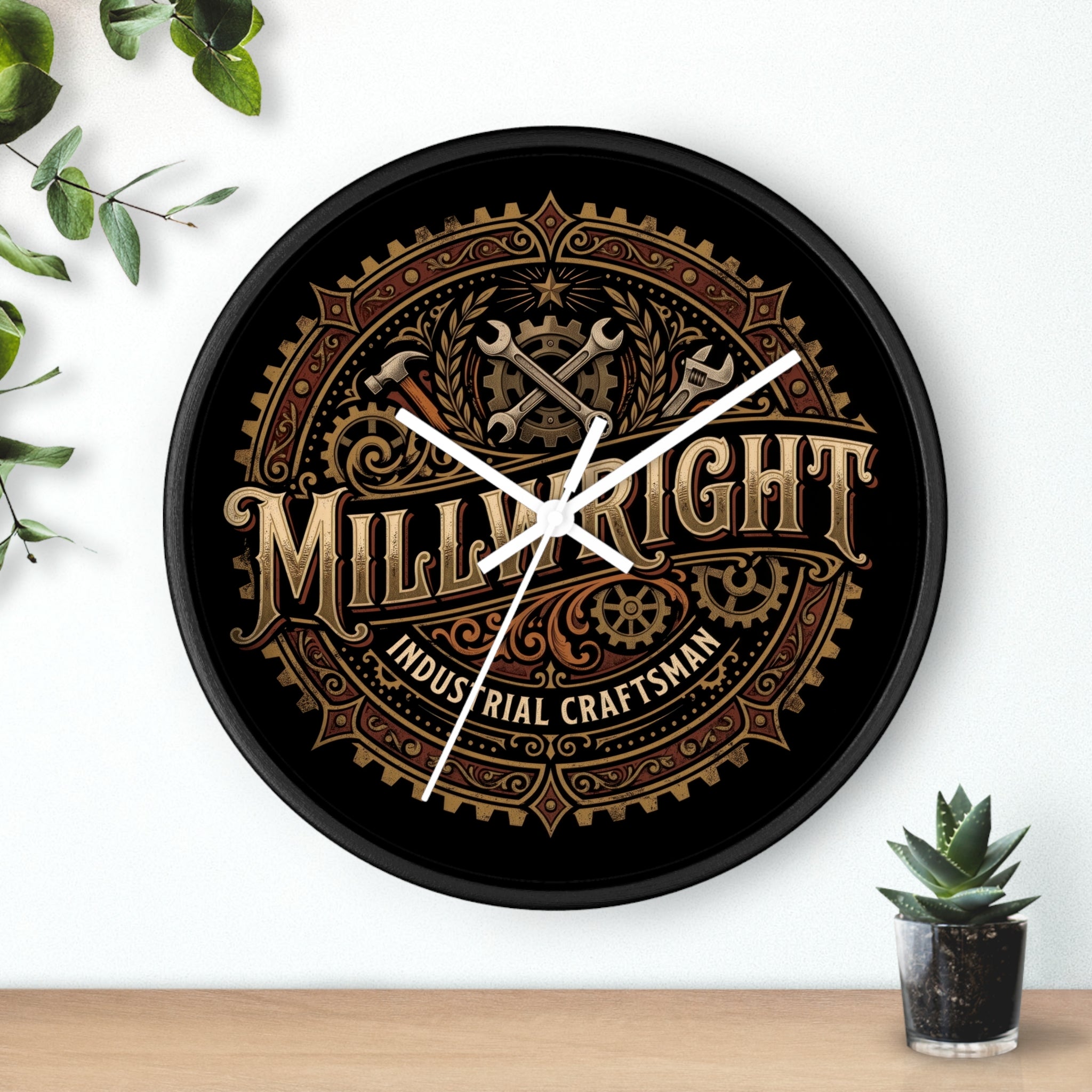 Millwright Industrial Wall Clock — Steampunk Gear Emblem - DCA0392