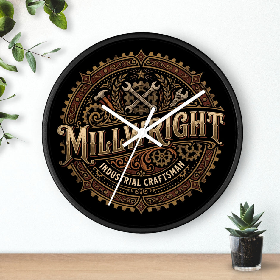 Millwright Industrial Wall Clock — Steampunk Gear Emblem - DCA0392
