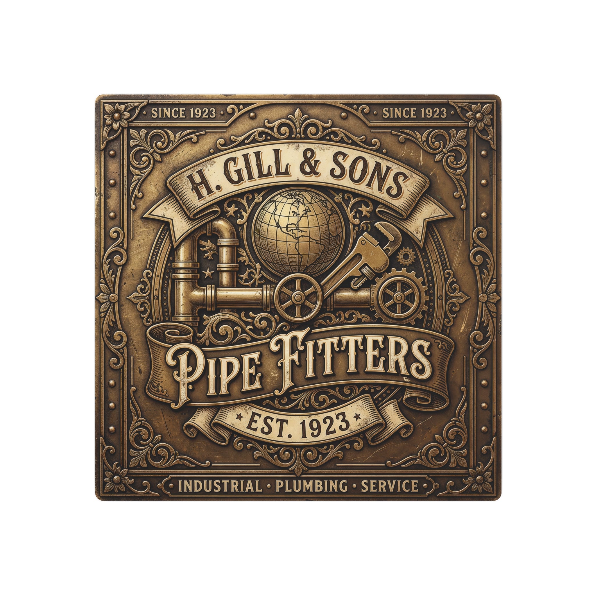 Pipefitters Metal Sign — H. Gill & Sons 1923 Industrial Wall Plaque - DCA0441