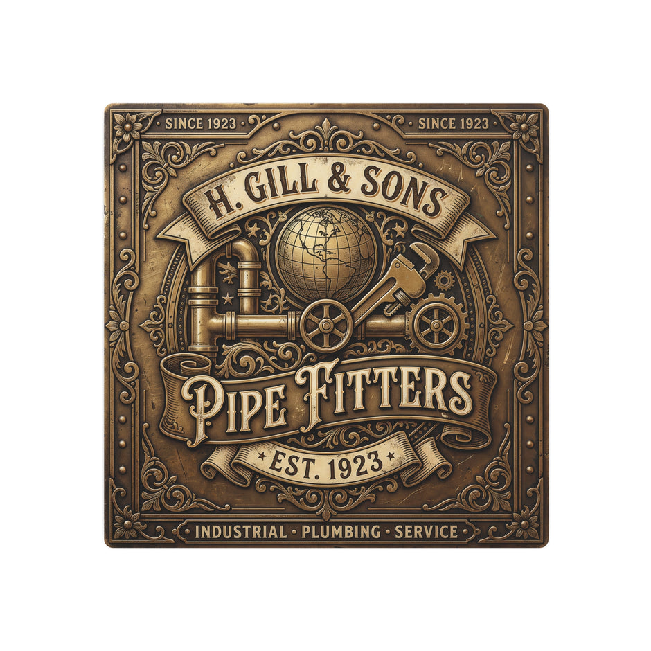 Pipefitters Metal Sign — H. Gill & Sons 1923 Industrial Wall Plaque - DCA0441