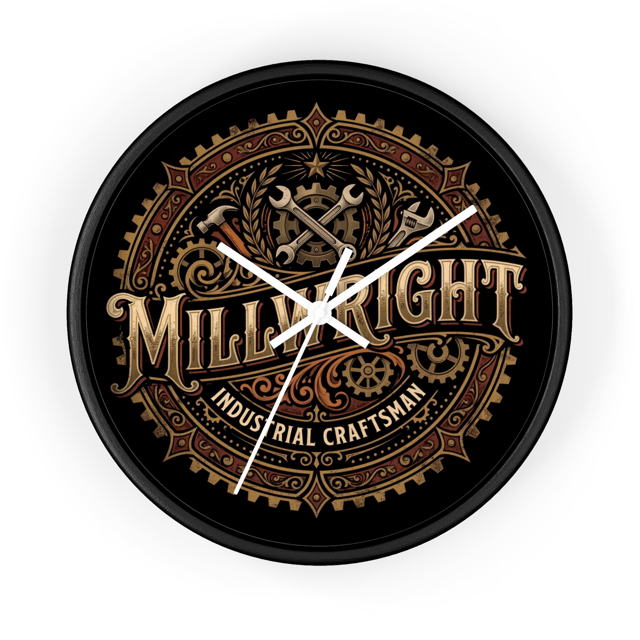 Millwright Industrial Wall Clock — Steampunk Gear Emblem - DCA0392