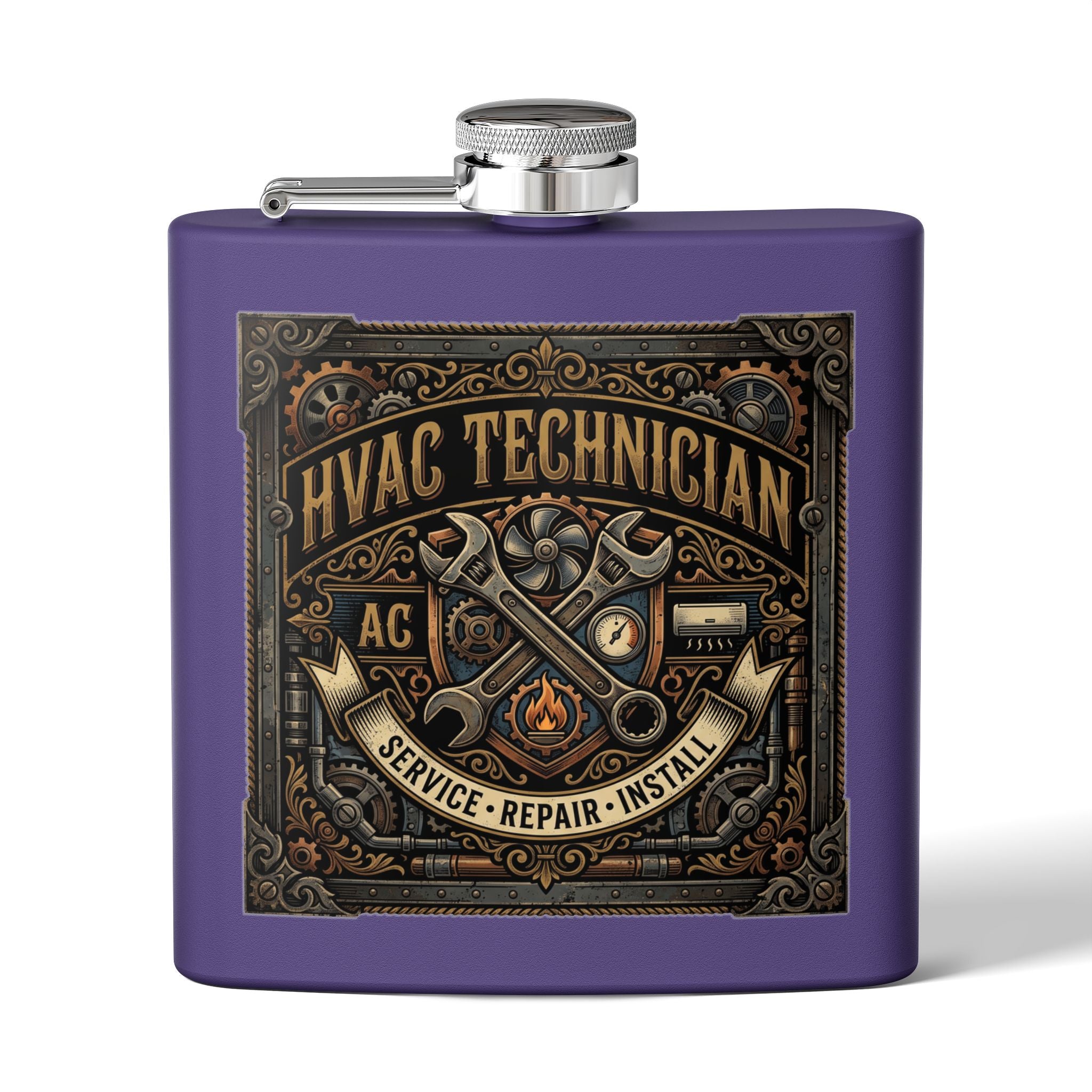 HVAC Technician 6oz Stainless Steel Flask — Service • Repair • Install Gift - DCA0423
