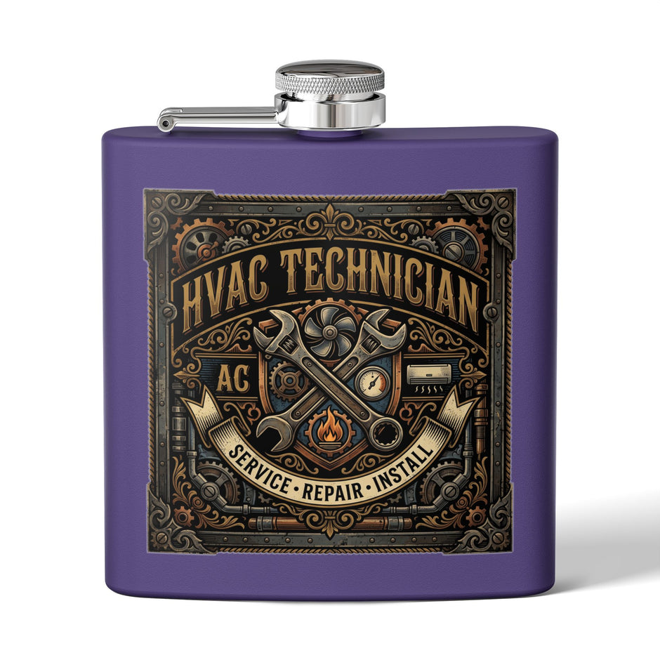 HVAC Technician 6oz Stainless Steel Flask — Service • Repair • Install Gift - DCA0423