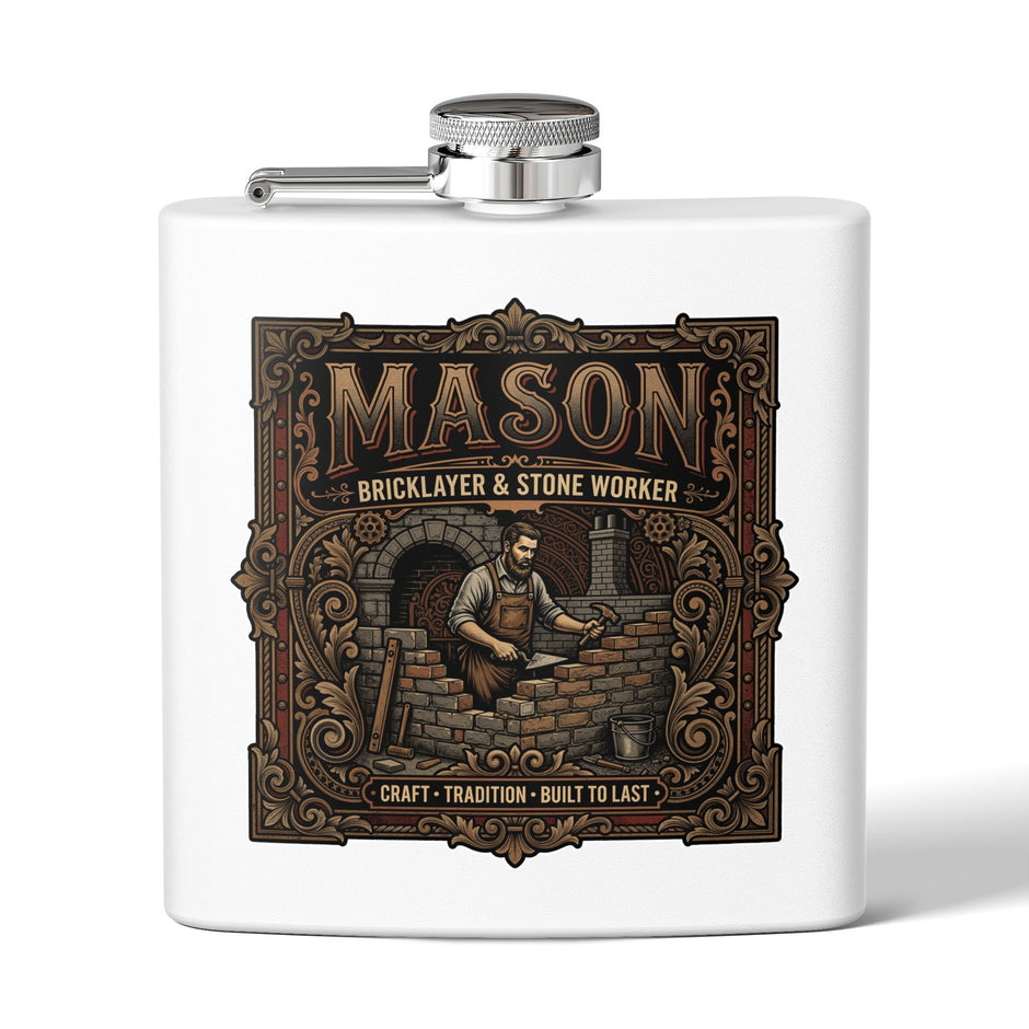 Mason Bricklayer 6oz Stainless Steel Flask – Vintage Stoneworker Design - DCA0427
