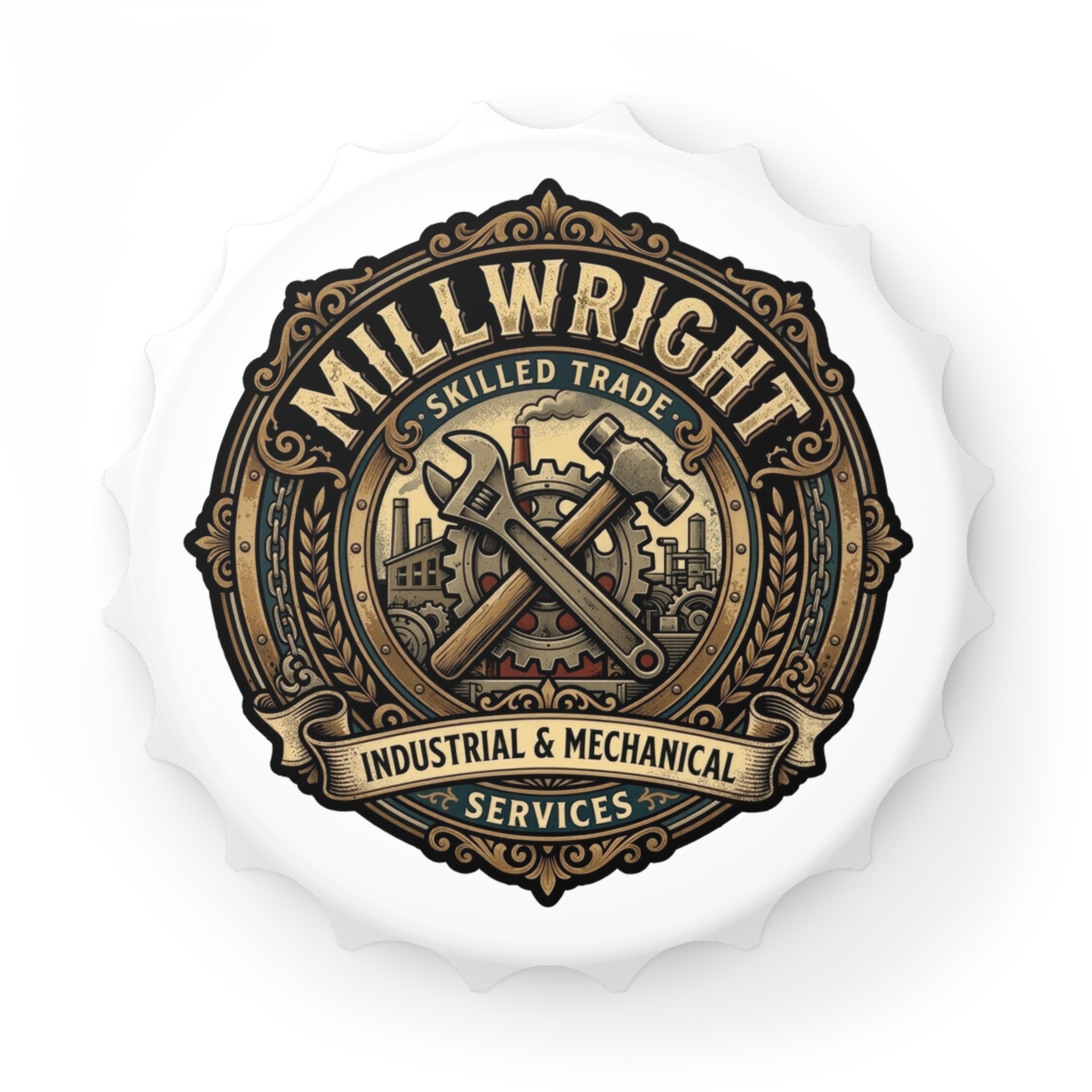 Millwright Industrial & Mechanical Bottle Opener - Skilled Trade Vintage Logo - DCA0182
