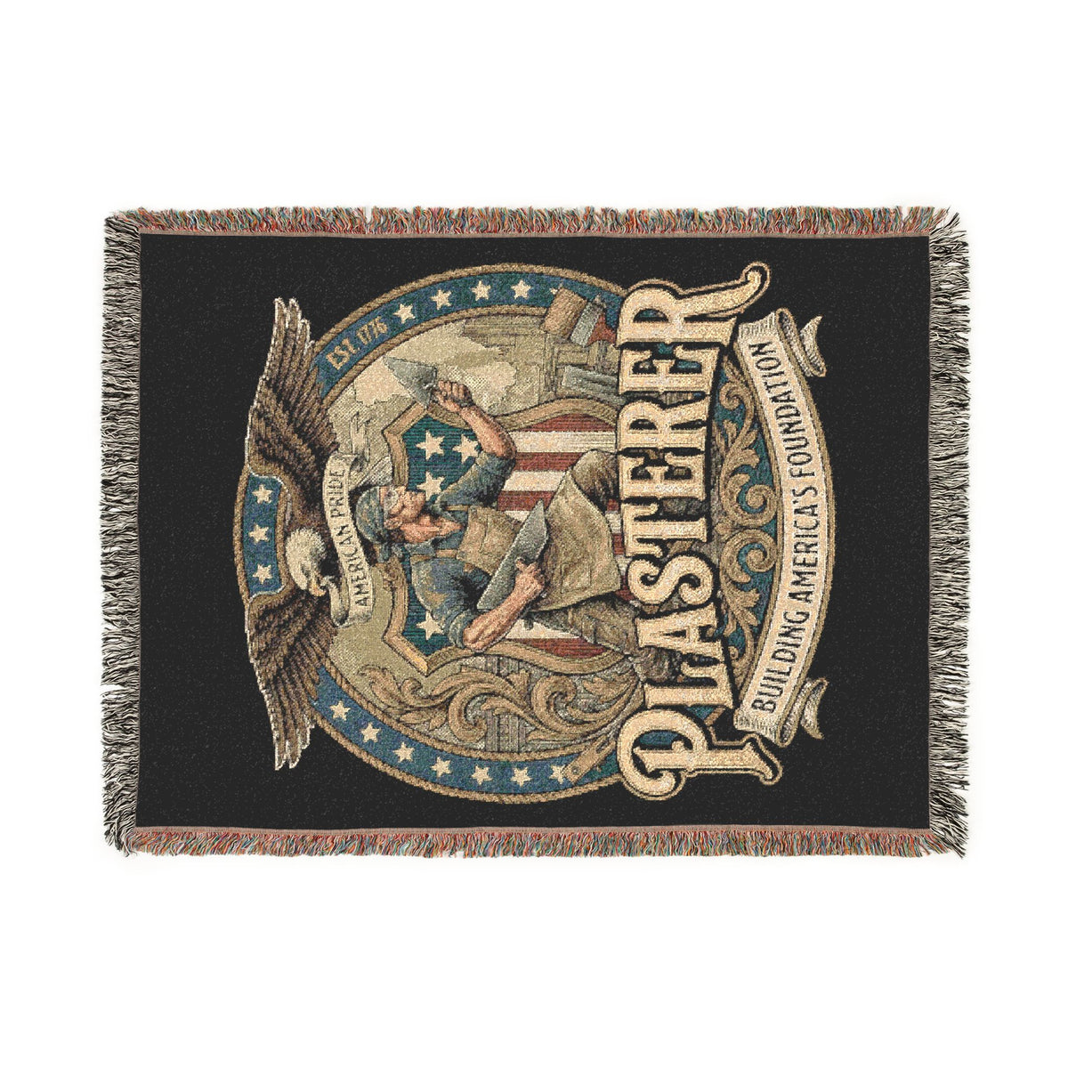 Plasterer Woven Blanket — Patriotic Throw Blanket with Vintage American Seal