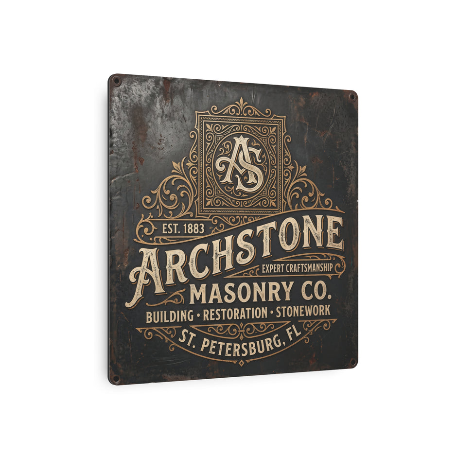 Mason - Archstone Masonry Co. Metal Sign – Vintage Industrial Masonry Plaque - DCA0436
