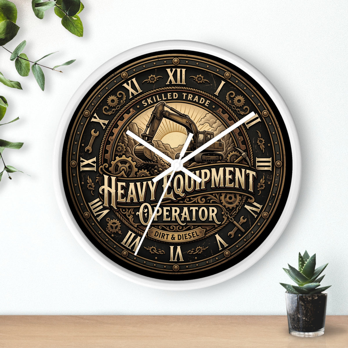 Heavy Equipment Operator Wall Clock — Vintage Excavator Garage & Workshop Decor - DCA0386