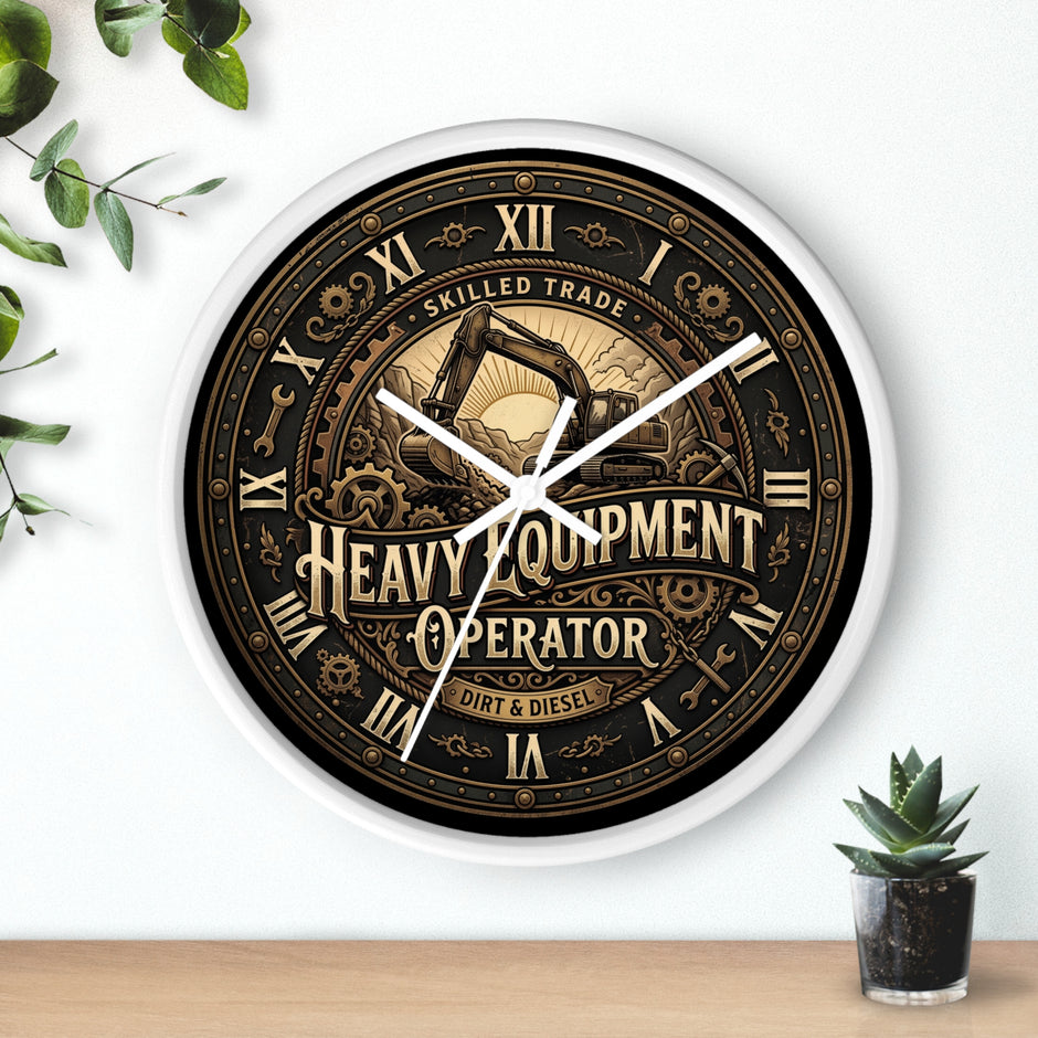 Heavy Equipment Operator Wall Clock — Vintage Excavator Garage & Workshop Decor - DCA0386