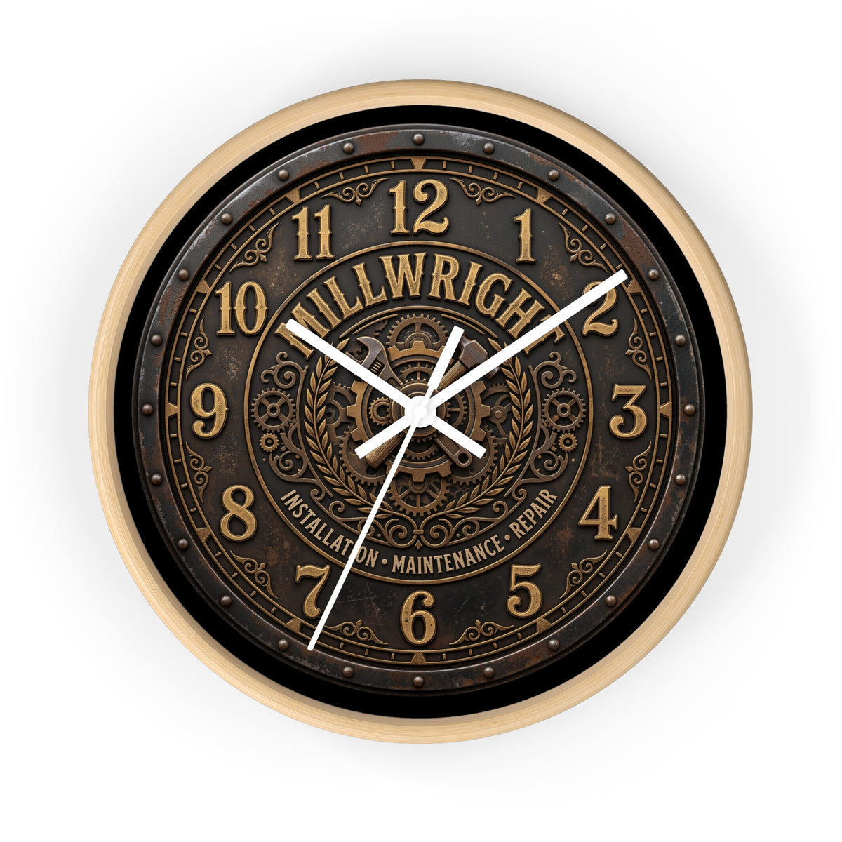 Millwright Vintage Industrial Wall Clock — Steampunk Workshop Decor - DCA0392