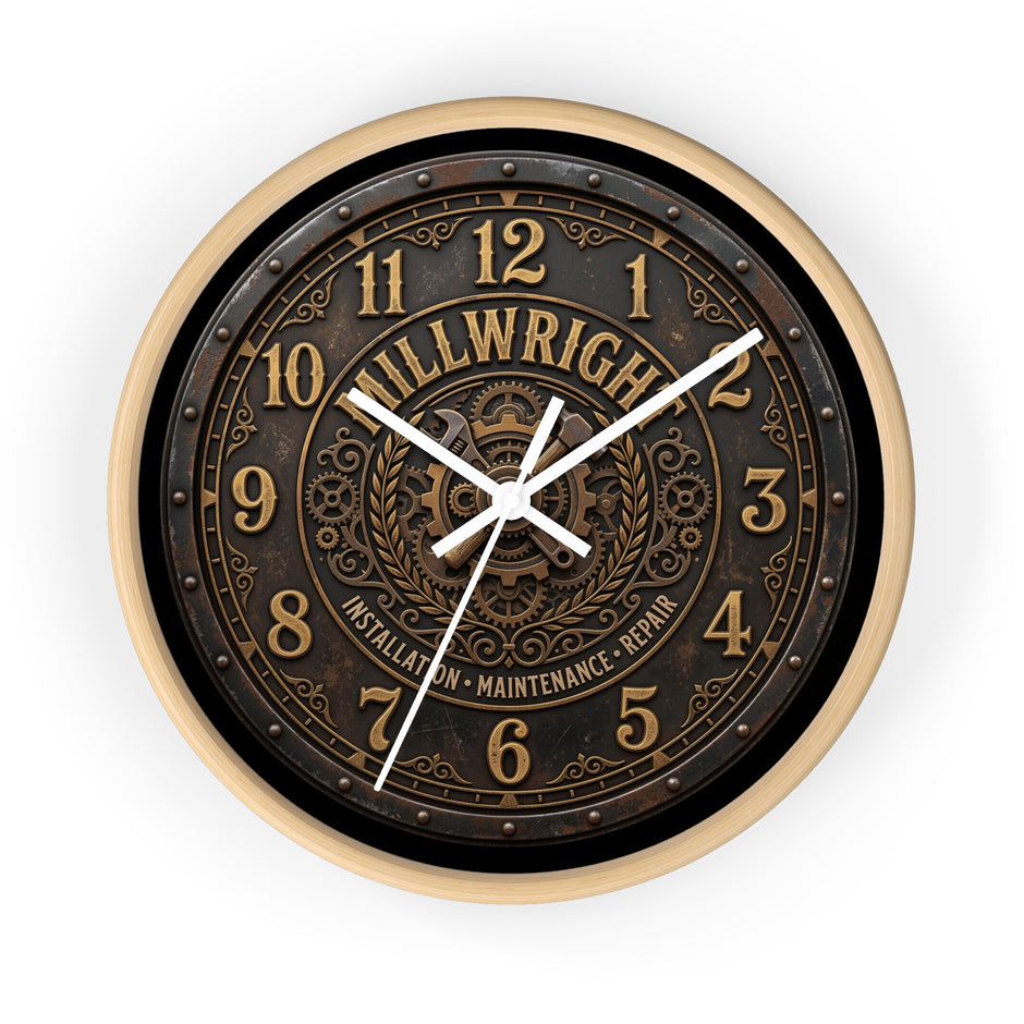 Millwright Vintage Industrial Wall Clock — Steampunk Workshop Decor - DCA0392