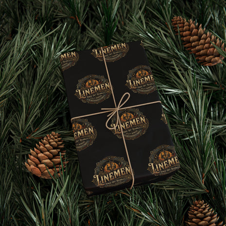 Linemen Wrapping Paper Roll — Vintage 'Legend' Emblem Pattern on Black (Gift Wrap)