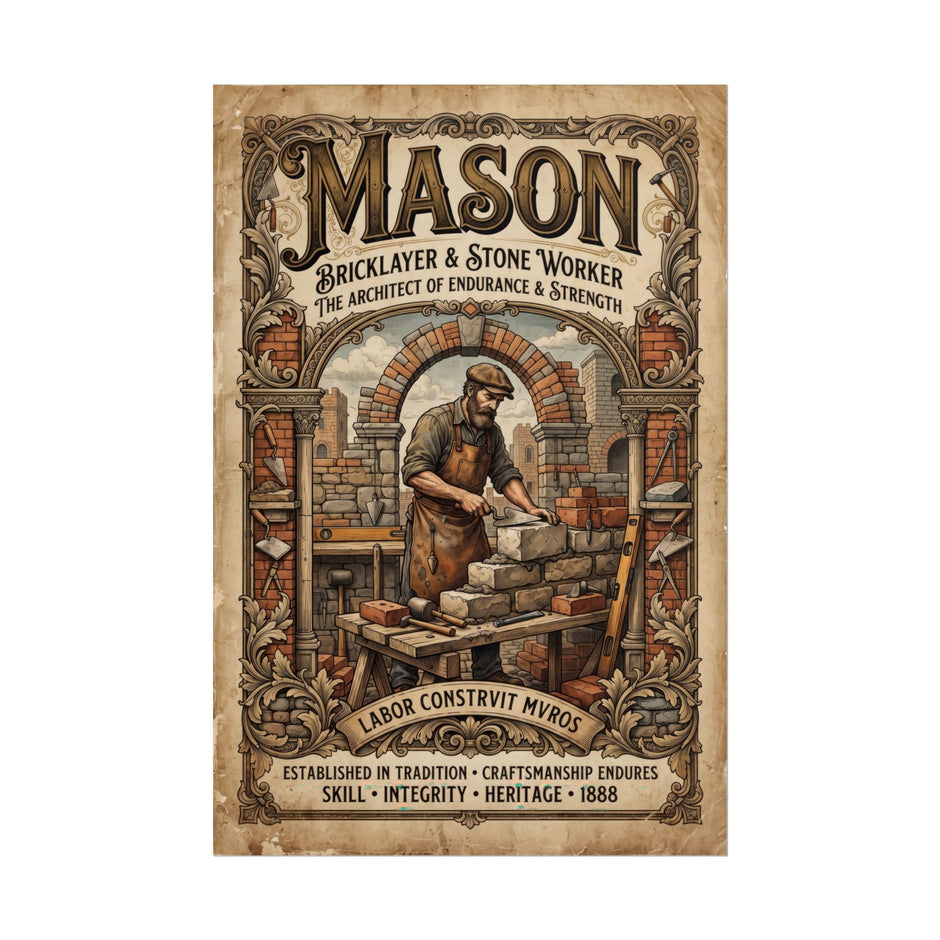 Mason Bricklayer Rolled Poster — Vintage Stoneworker Print - DCA0373