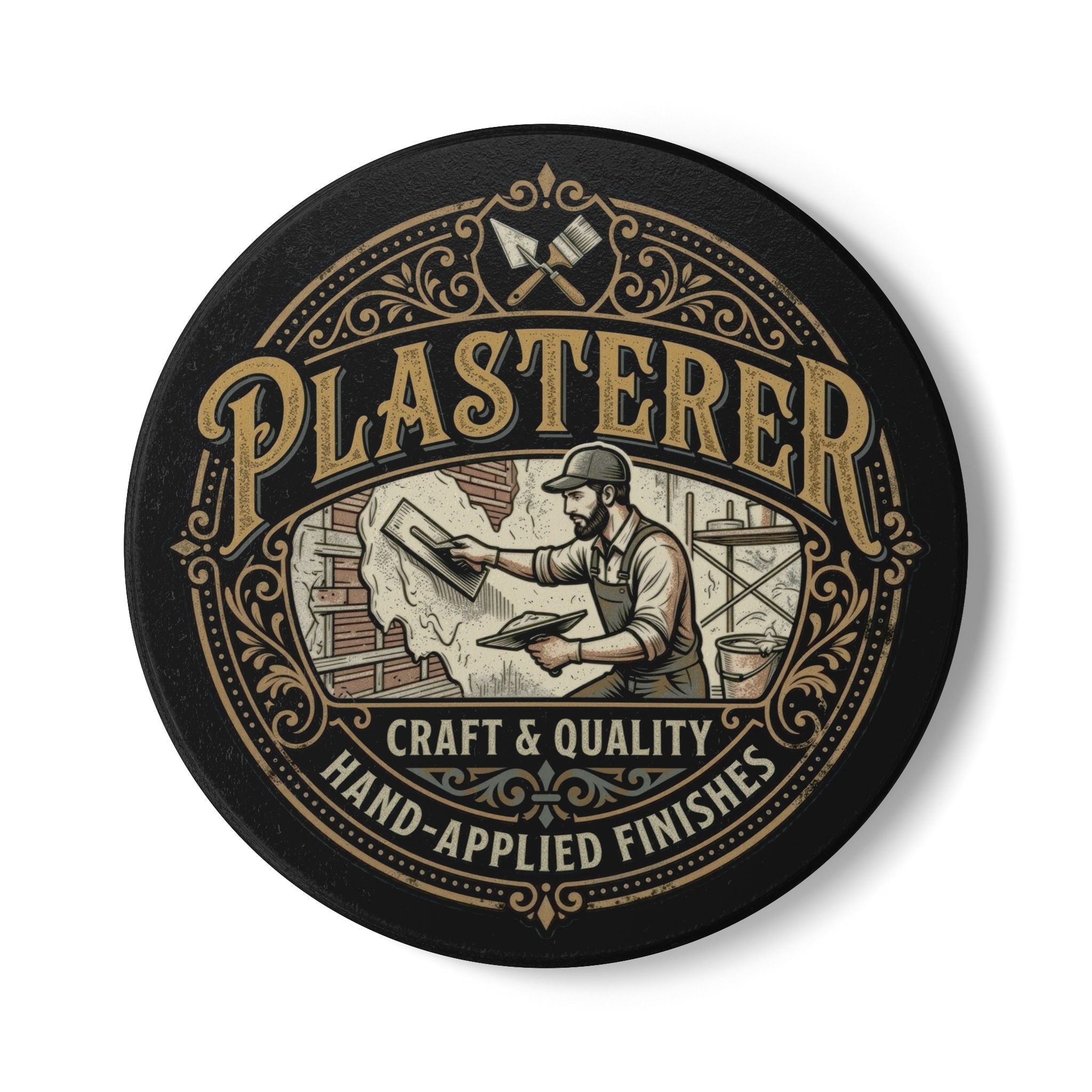 Plasterer Ceramic Coaster — Vintage Tradesman Logo, 'Craft & Quality'- DCA0238