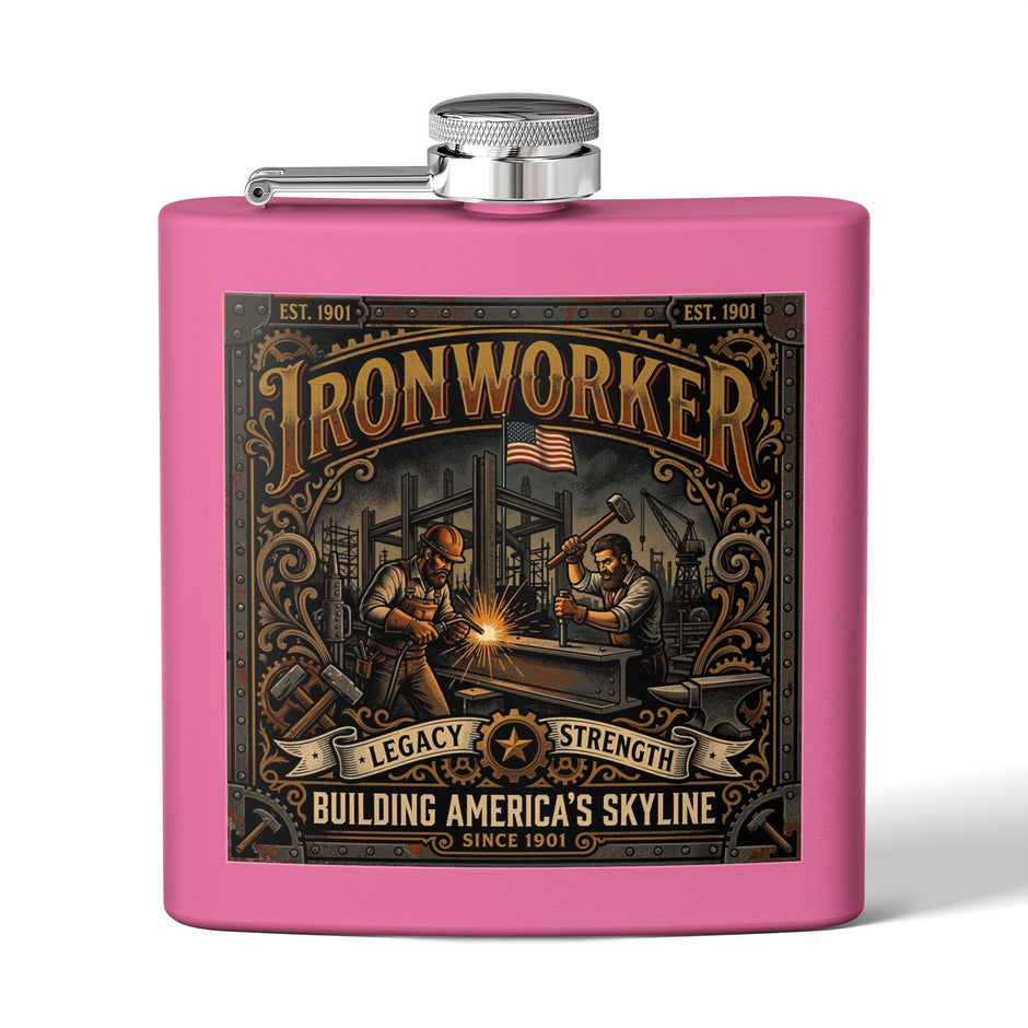 Ironworker Flask — 'Ironworker: Building America's Skyline' Stainless Steel 6oz Hip Flask - DCA0424