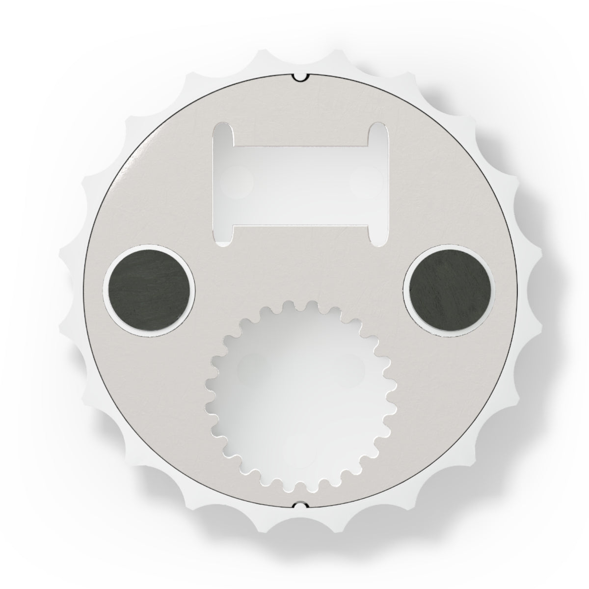 Metallic gear or sprocket on a white background