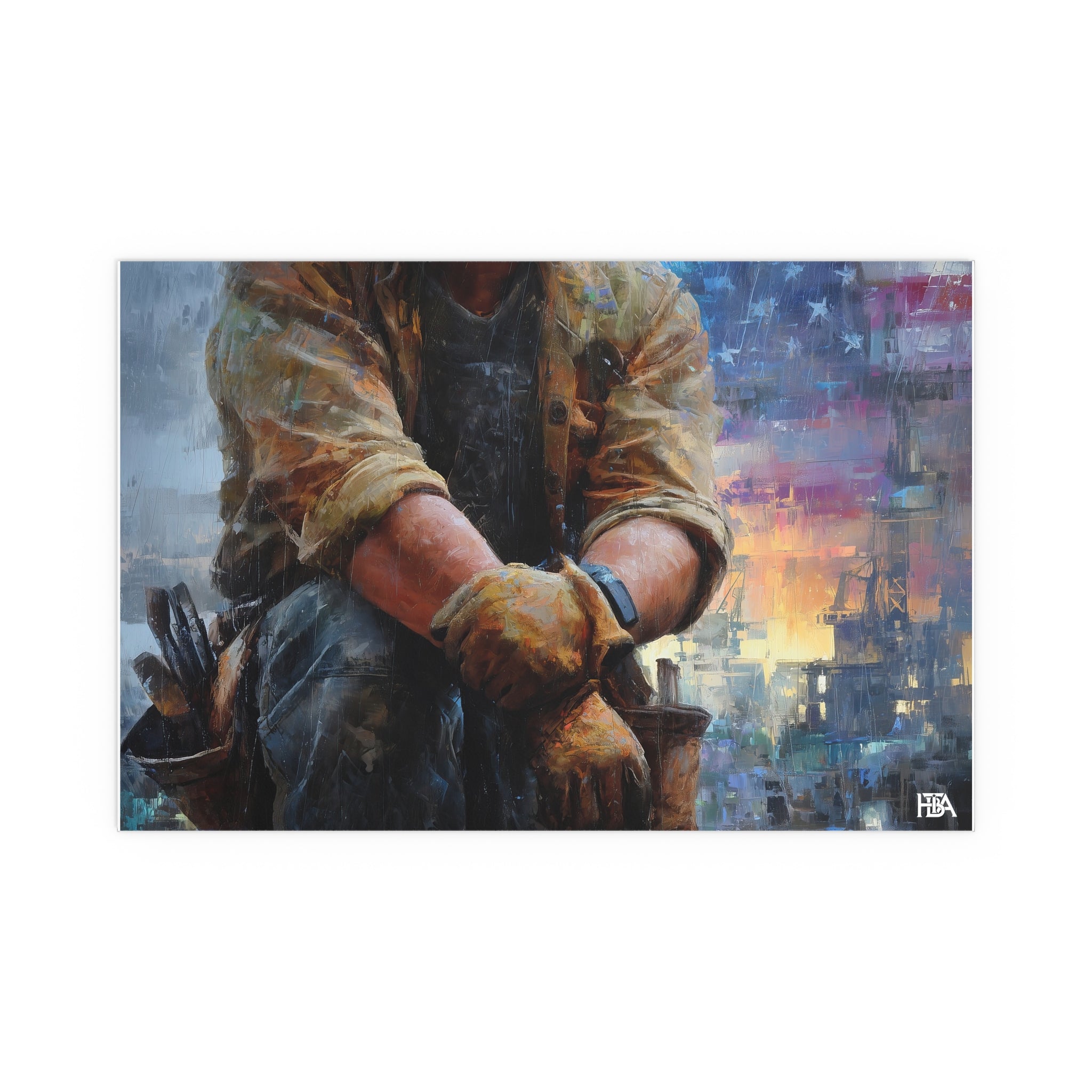 America Construction Worker Portrait (Indoor/Outdoor) Silk Poster