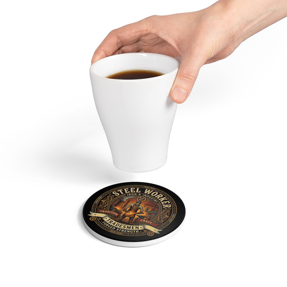Steel Worker Ceramic Coaster — Tradesmen 'Forged Strength' Industrial Gift - DCA0241