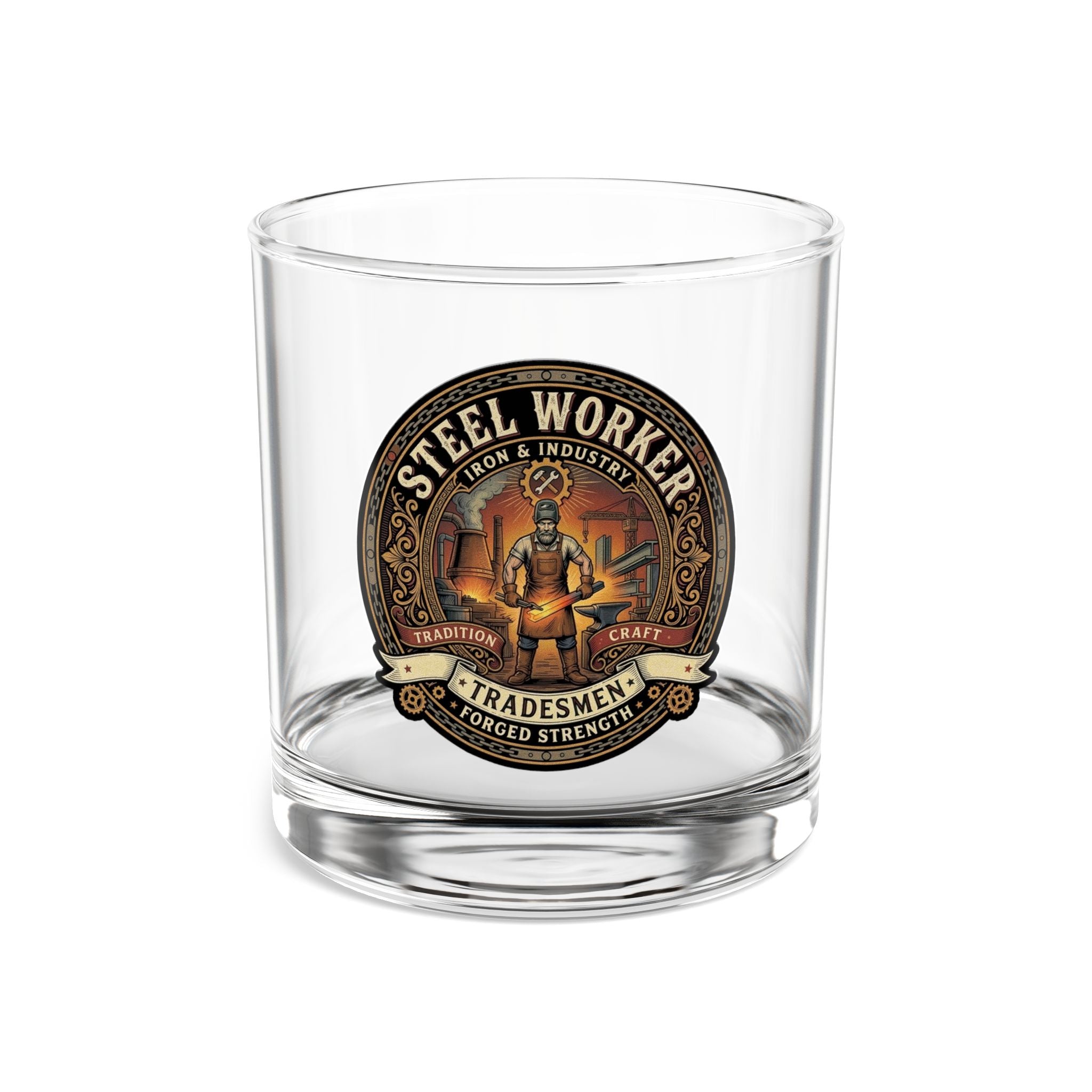 Steel Worker Tradesman 10oz Rocks Glass – Forged Strength Whiskey Tumbler - Steel Worker - DCA0196
