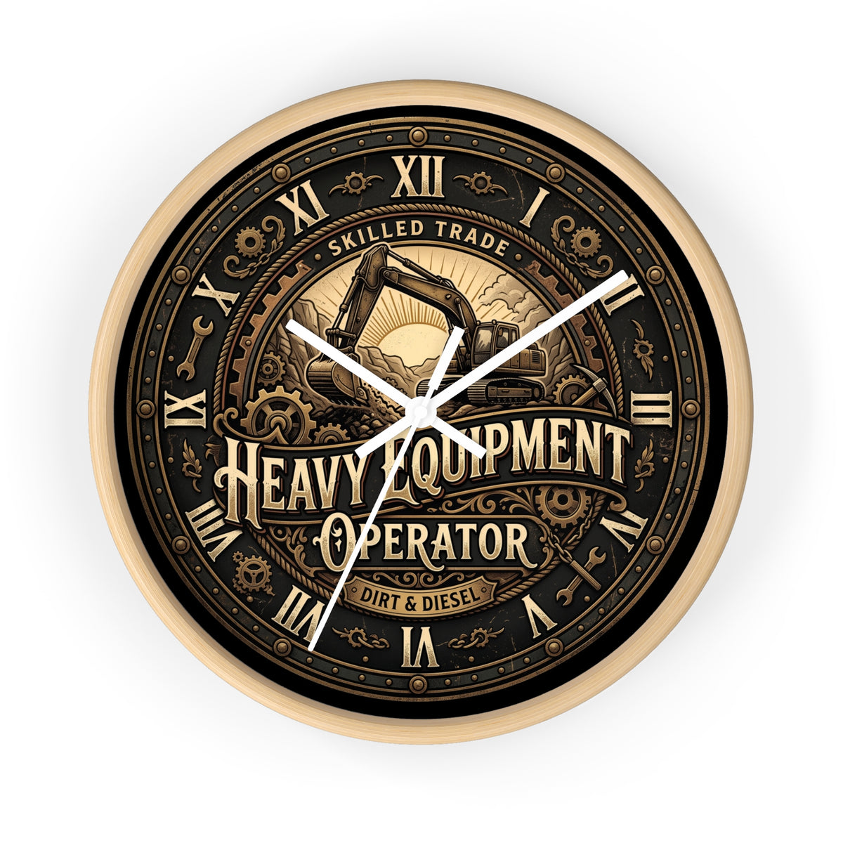 Heavy Equipment Operator Wall Clock — Vintage Excavator Garage & Workshop Decor - DCA0386
