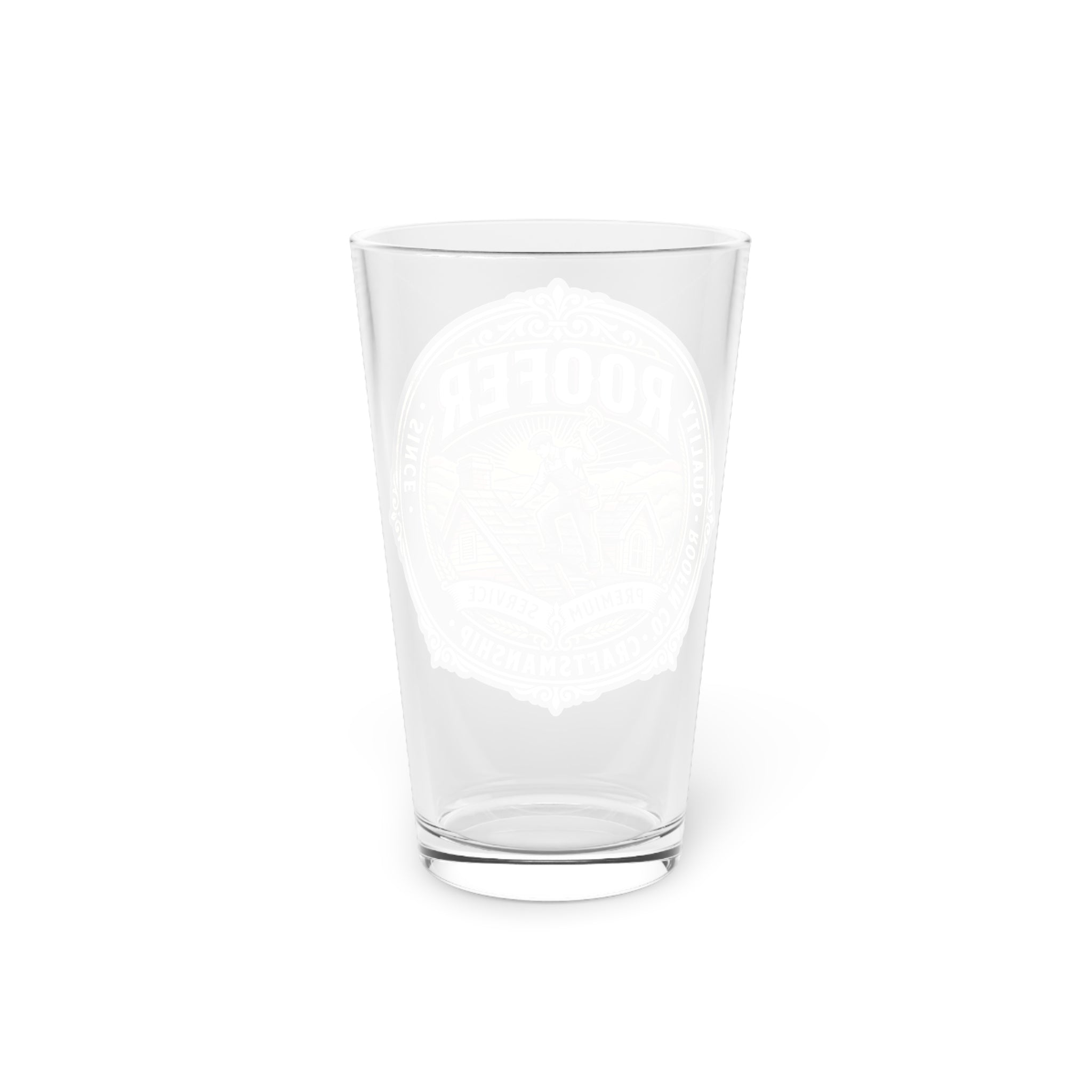Roofer Vintage Emblem Pint Glass — 16oz Craftsman Beer Glass - DCA0189