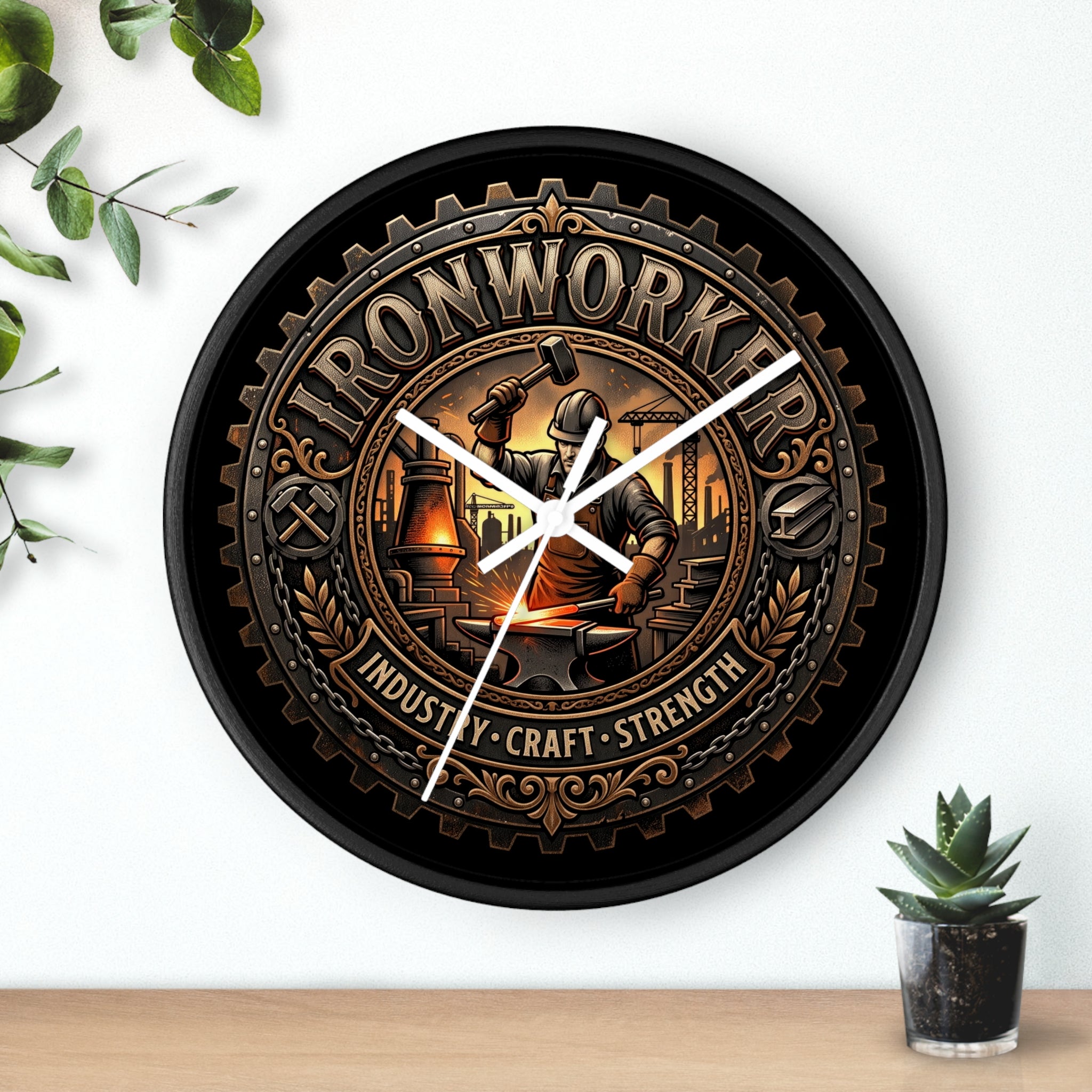 Ironworker Wall Clock — Vintage Industrial Forge Design (Industry • Craft • Strength) - DCA0388