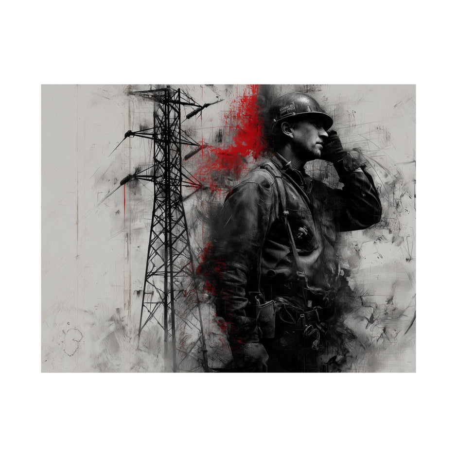 Electric Lineman Matte Poster — Industrial Worker Art Print (Horizontal)