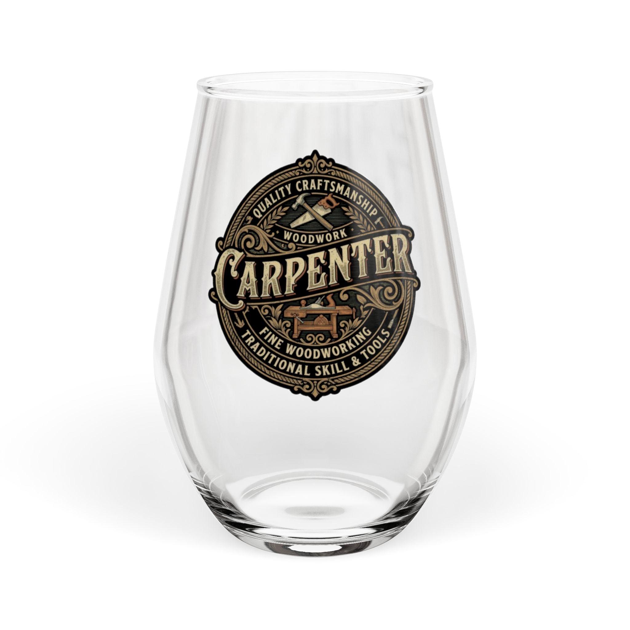 Carpenter Vintage Badge Stemless Wine Glass — 11.75oz - DCA0335