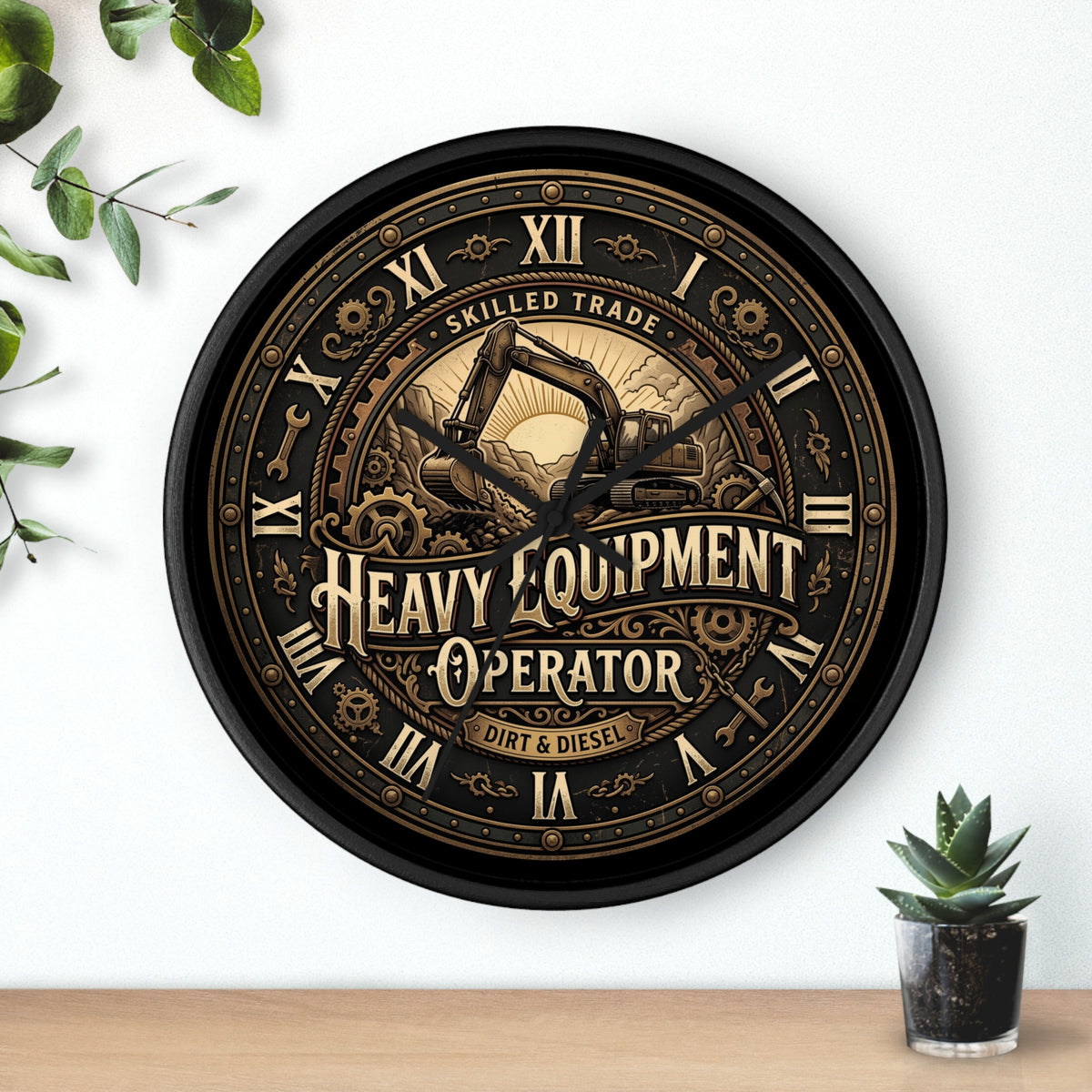 Heavy Equipment Operator Wall Clock — Vintage Excavator Garage & Workshop Decor - DCA0386