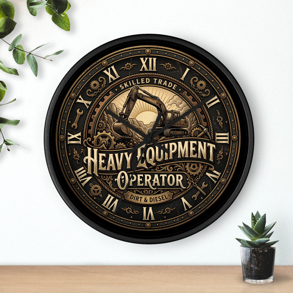 Heavy Equipment Operator Wall Clock — Vintage Excavator Garage & Workshop Decor - DCA0386