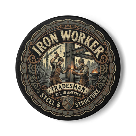Iron Worker Tradesman Ceramic Coaster — Steel & Structure Vintage Industrial Drink Coaster - DCA0260
