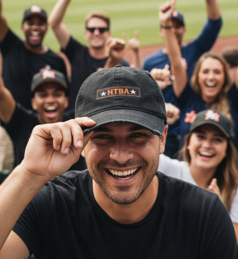 HTBA Logo on distressed styled Black Cap that is comfortable, stylish and durable