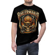 Black t-shirt with 'Boilermaker' graphic design featuring a skull and hard hat on a white background.