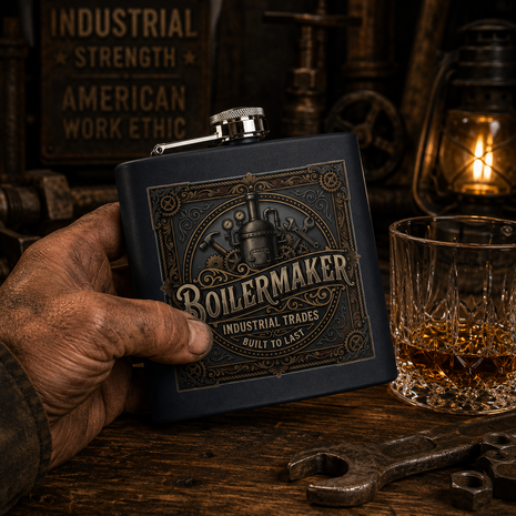 Boilermaker Flask: Industrial Trades, Built to Last' Stainless Steel 6oz - DCA0419