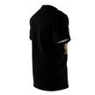 Black t-shirt without logo on the sleeve against a white background