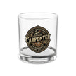 Glass of whiskey with a 'Carpenter' brand label with White background