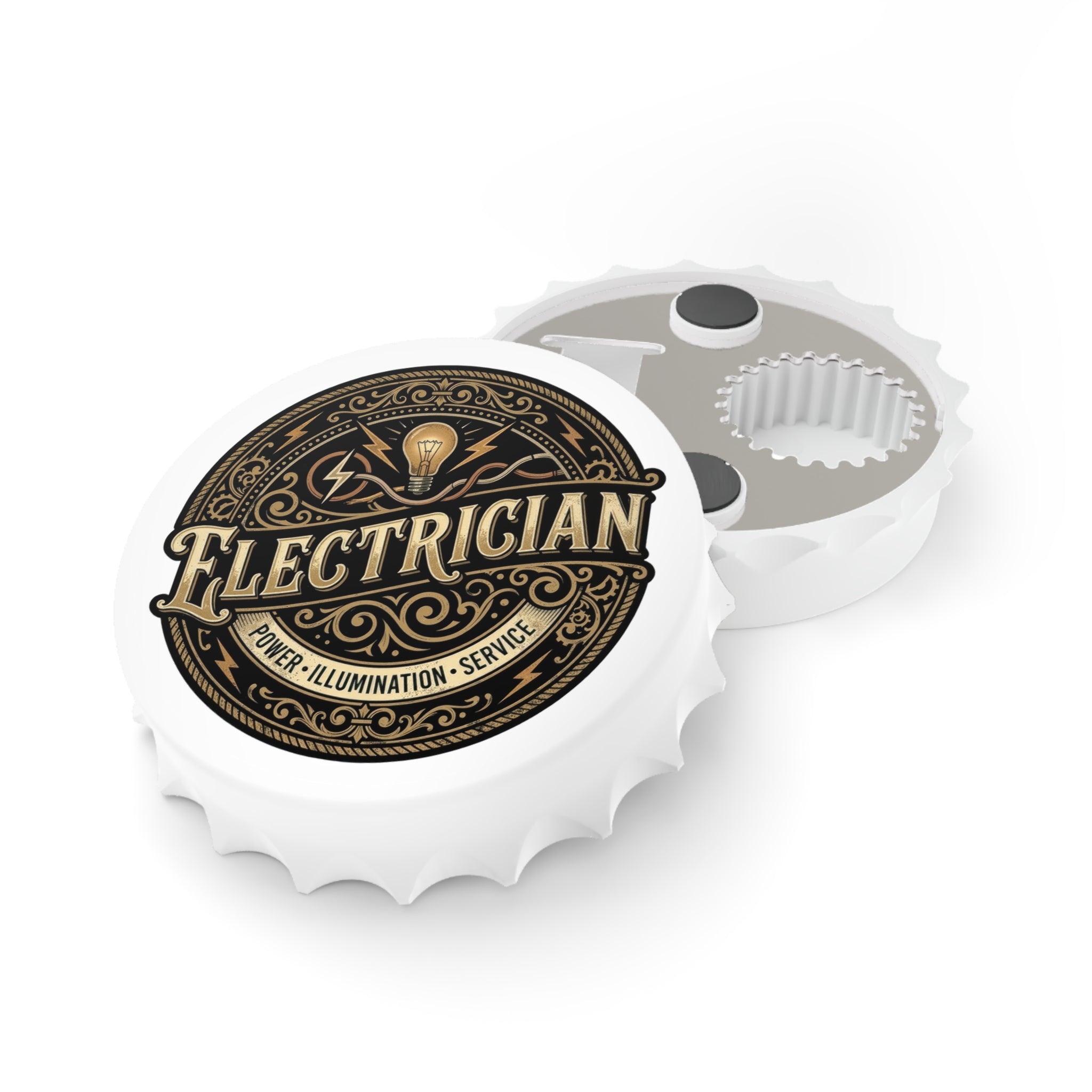 Bottle Openers with 'Electrician' design on a white background